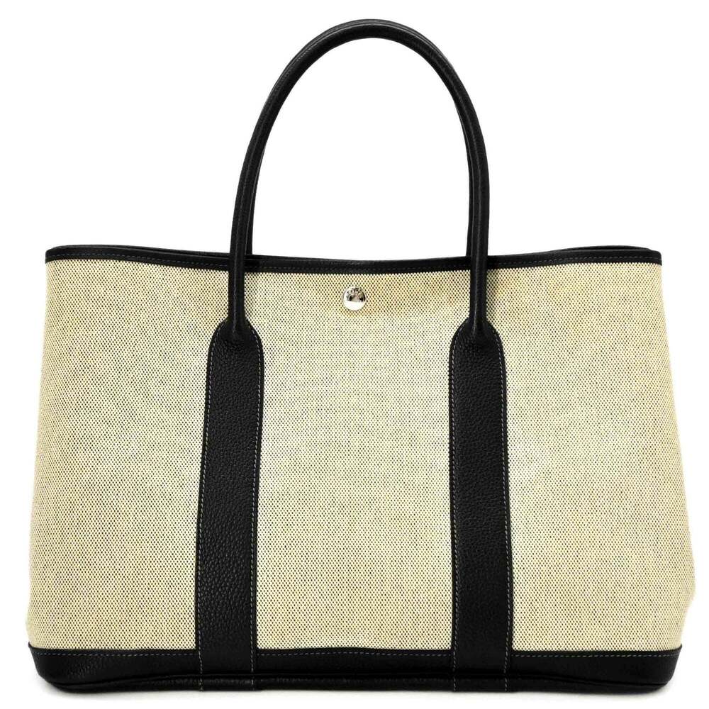 HERMES Garden 36 PM Handbag Tote Leather Toile H Women's